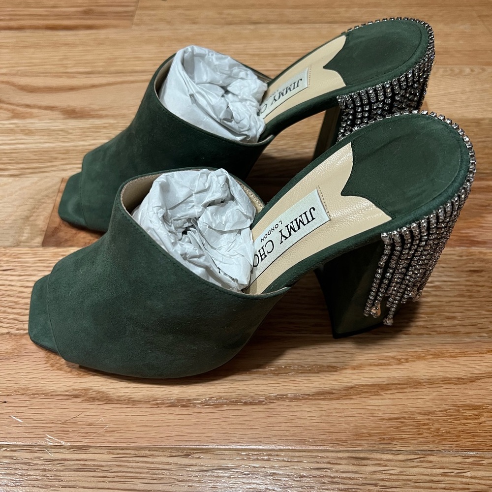 Jimmy Choo Baka 100 mm with Crystal Detail - Cactus Green